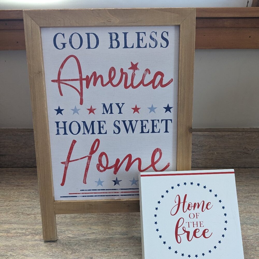 Patriotic Wall Decor, Red White Blue Decor Ashland Home Wall Sign Decor NWT 2PK - Picture 1 of 14
